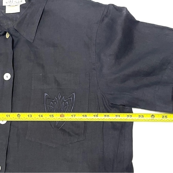 Jaeger Woman 100% LINEN Black Button Down Top Short Sleeve Shirt Size L - Picture 13 of 13